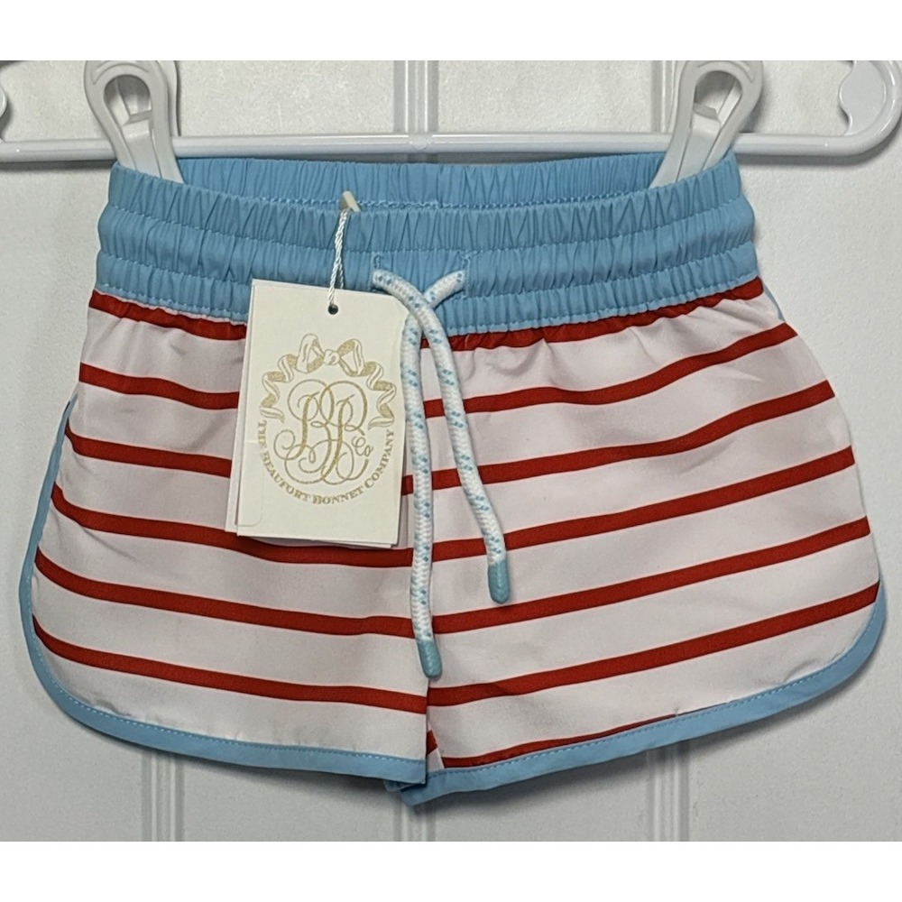 NWT TBBC Tanner Trunks Richmond Red Stripe Belhaven Blue Swim 6–12M